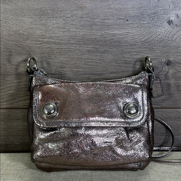 COACH HANDBAG Mini Poppy Crossbody Bag Purse Silver Metallic - Picture 1 of 13